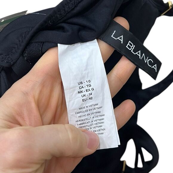 La Blanca Black Luxe Over The Shoulder One Piece Lace Up Back Swimsuit 10 - Picture 5 of 5